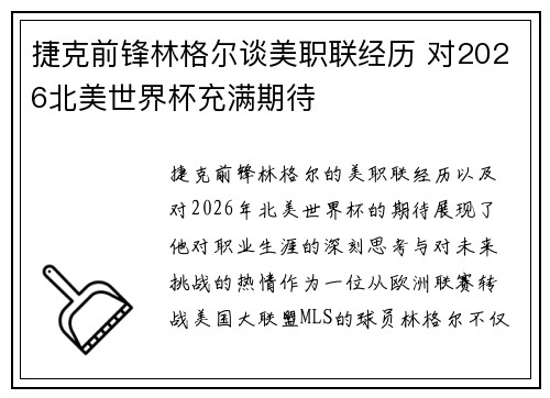 捷克前锋林格尔谈美职联经历 对2026北美世界杯充满期待 捷克前锋林格尔谈美职联经历 对2026北美世界杯充满期待
